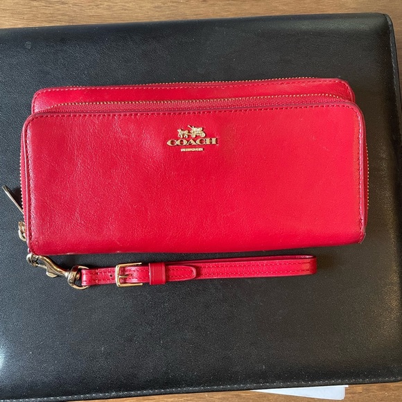 Coach Handbags - COACH red wrislet double zipper ideal wallet